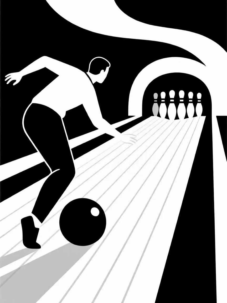 A bowler releasing a ball down a lane.