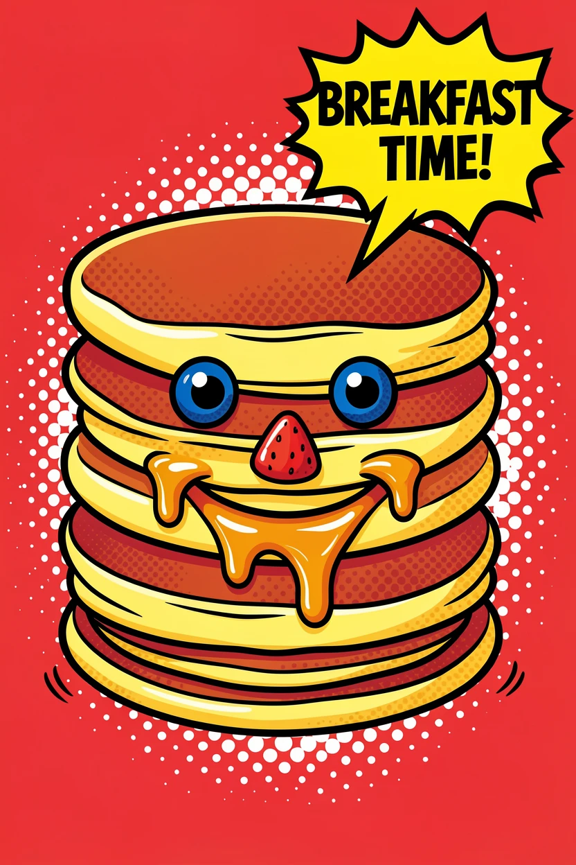 A stack of pancakes shaped like a smiling face for a child's breakfast