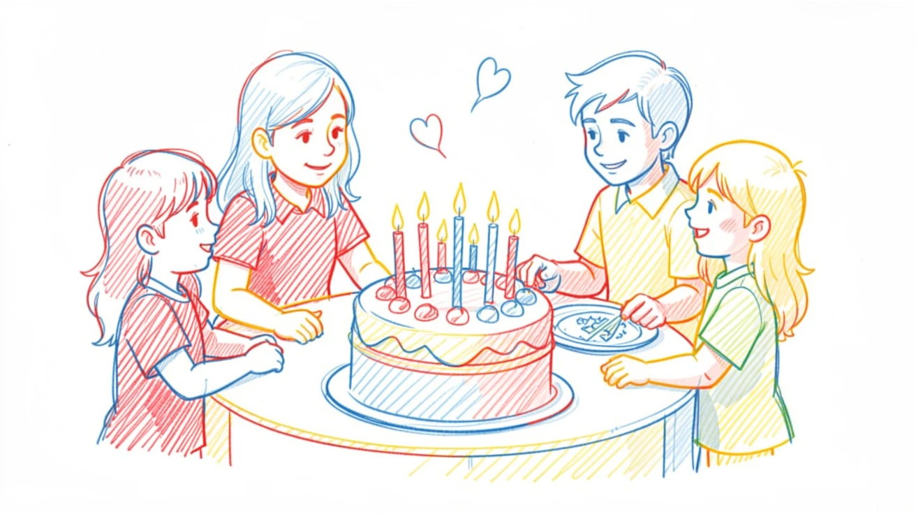 A birthday party with children gathered around a cake full of candles