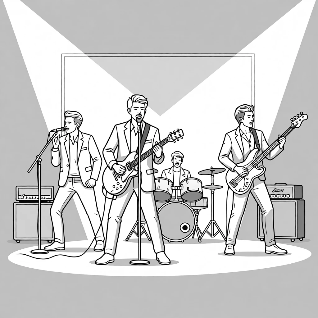 A rock band performing on stage with dramatic lighting