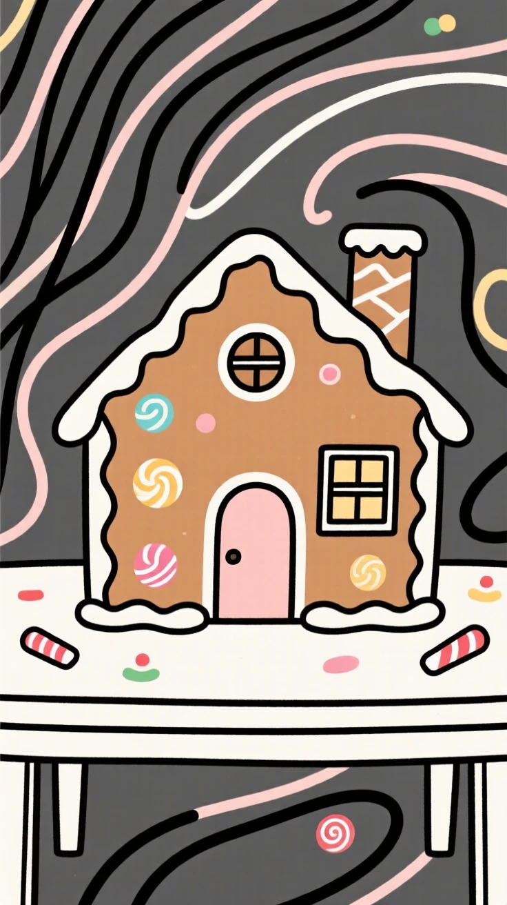 A gingerbread house decorated with candy and icing on a table.