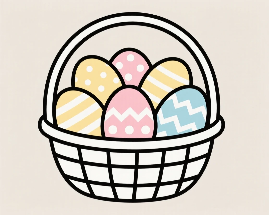 A basket of decorated eggs for a spring holiday