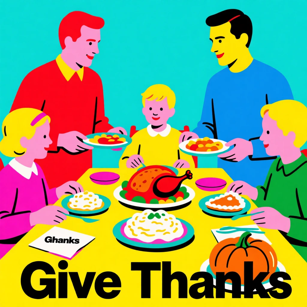 Thanksgiving family passing dishes around the table