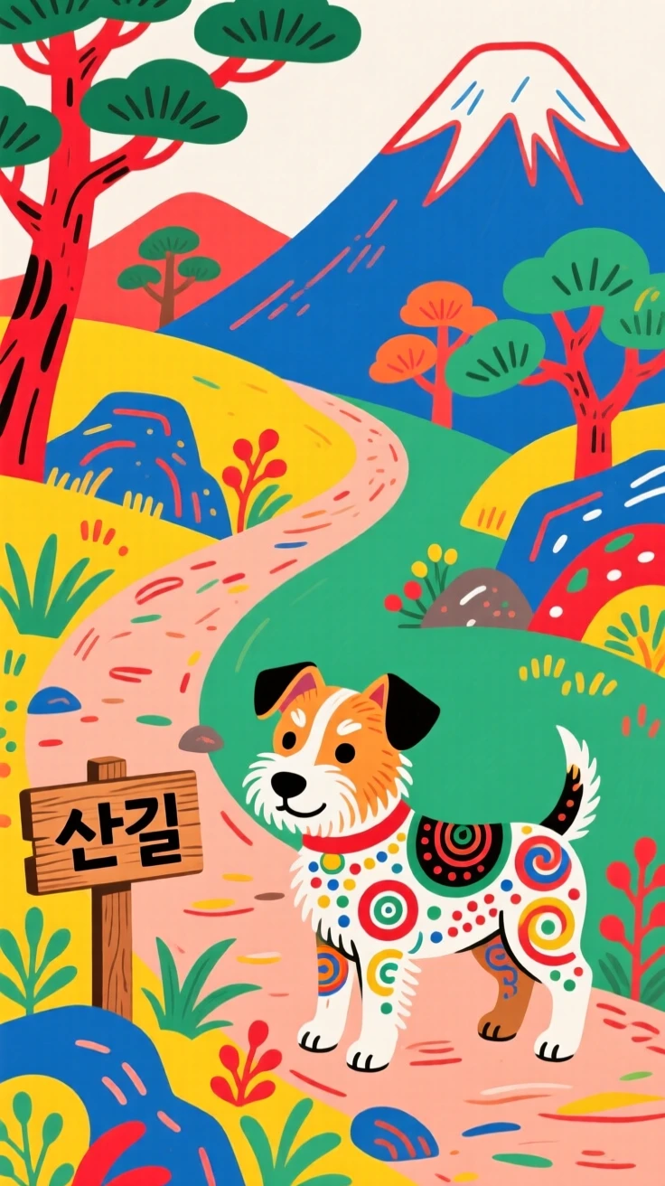 A small terrier standing proudly beside a mountain trail.