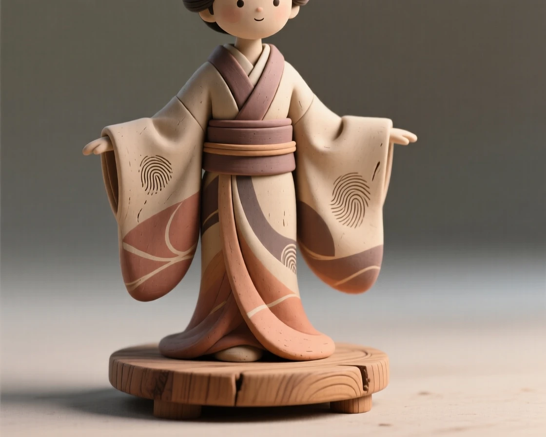 A traditional kimono draped elegantly over a wooden stand