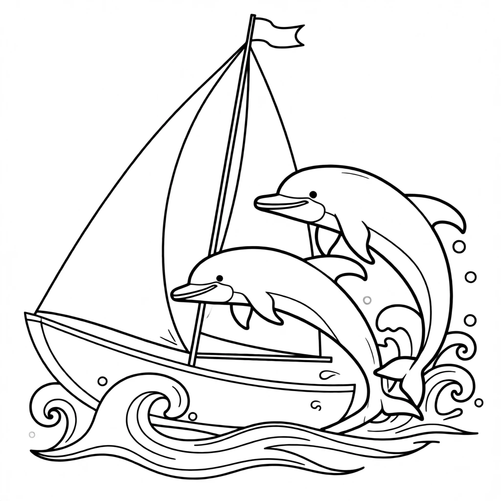 A group of dolphins riding the bow wave of a sailboat