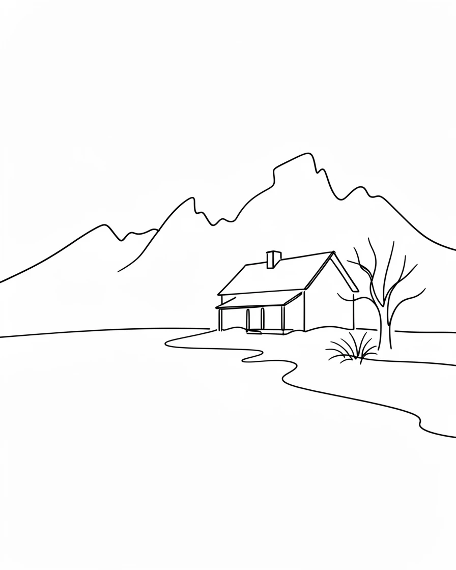 A remote mountain lodge beside a frozen lake in deep winter