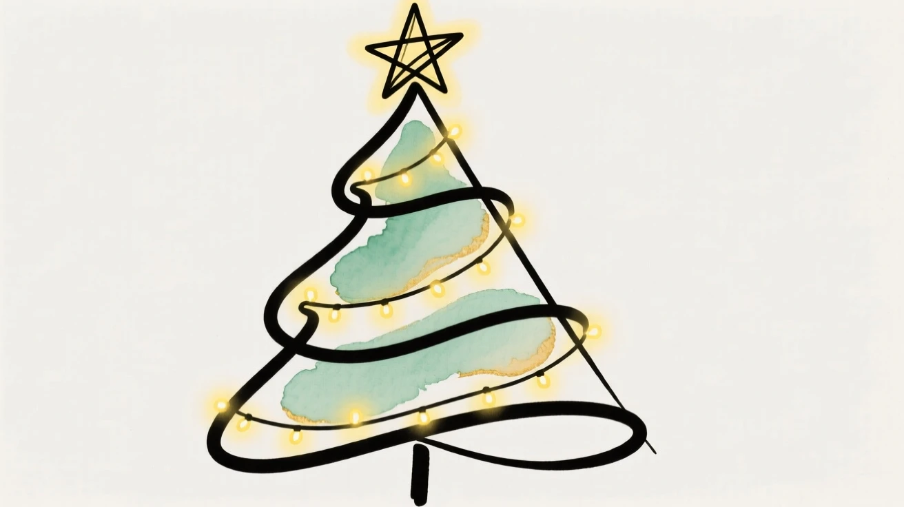 A Christmas tree glowing with lights