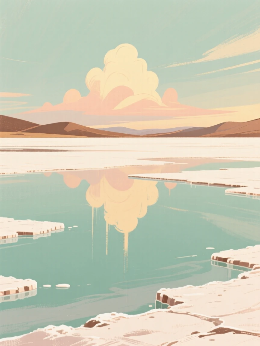 A vast salt flat mirroring the sky in perfect stillness