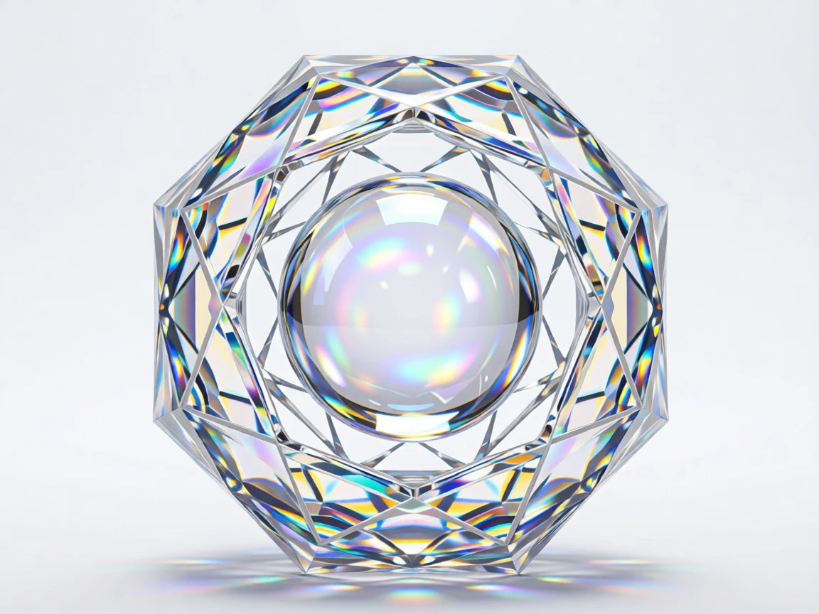 An elegant crystal paperweight capturing a single frozen bubble of light.