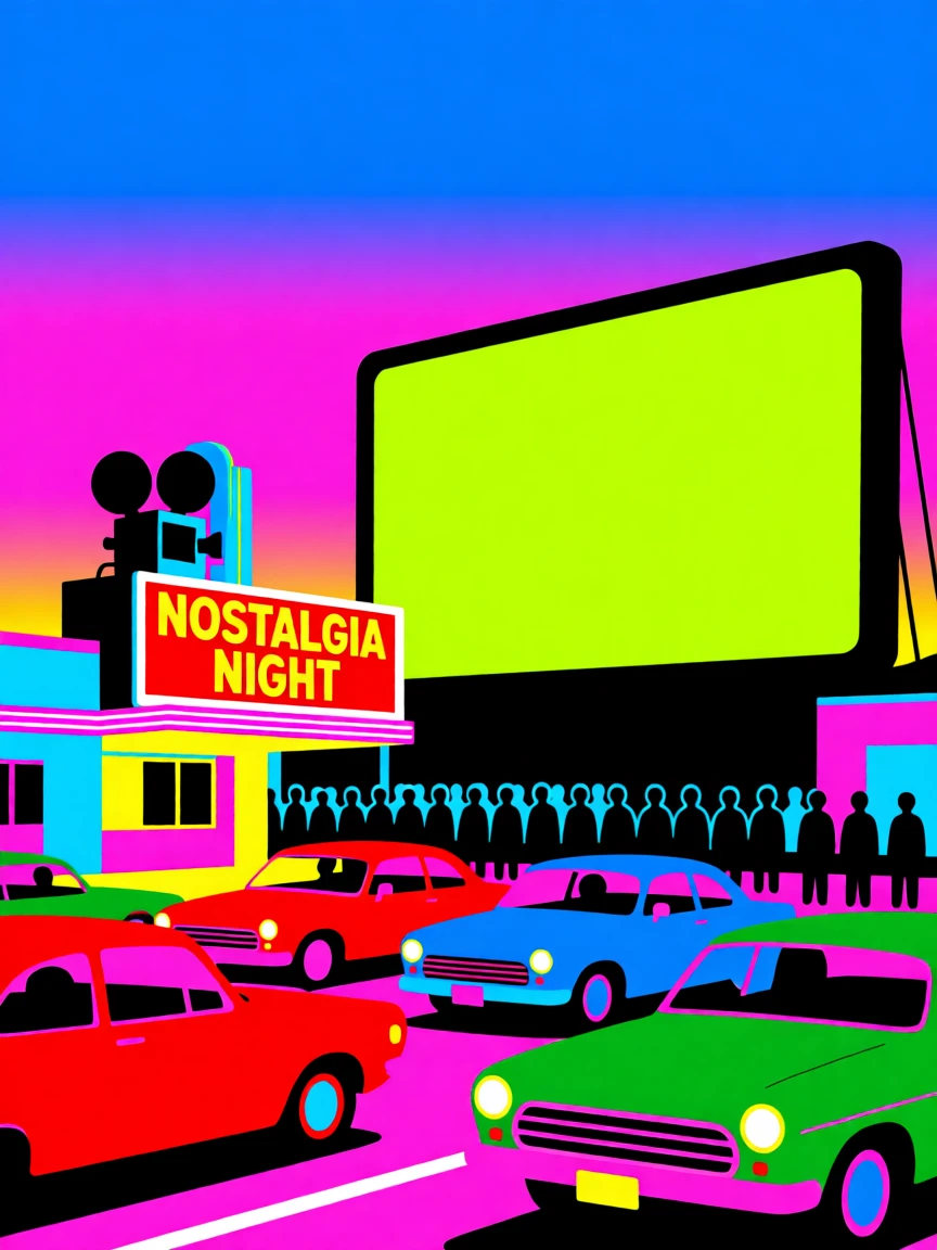 Vintage drive-in movie theater at dusk