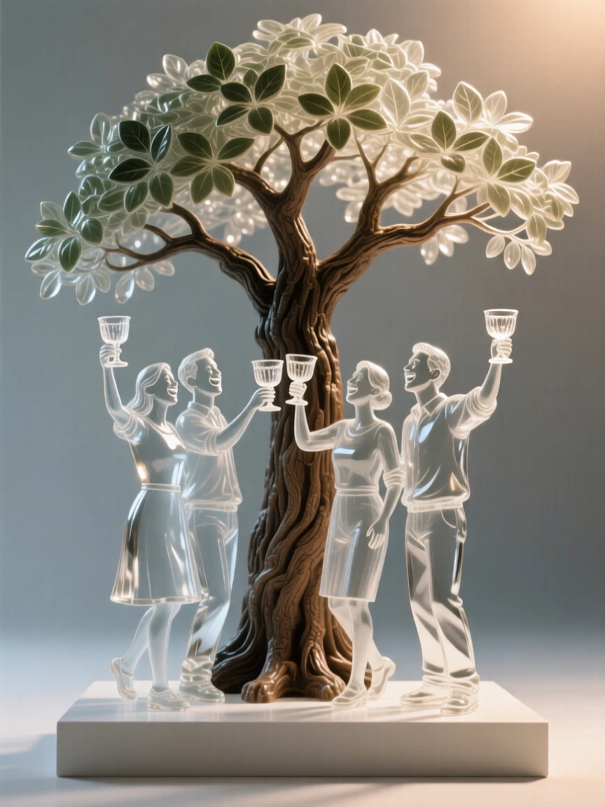 A group of friends toasting together at a celebration beneath the shade of a favorite old tree