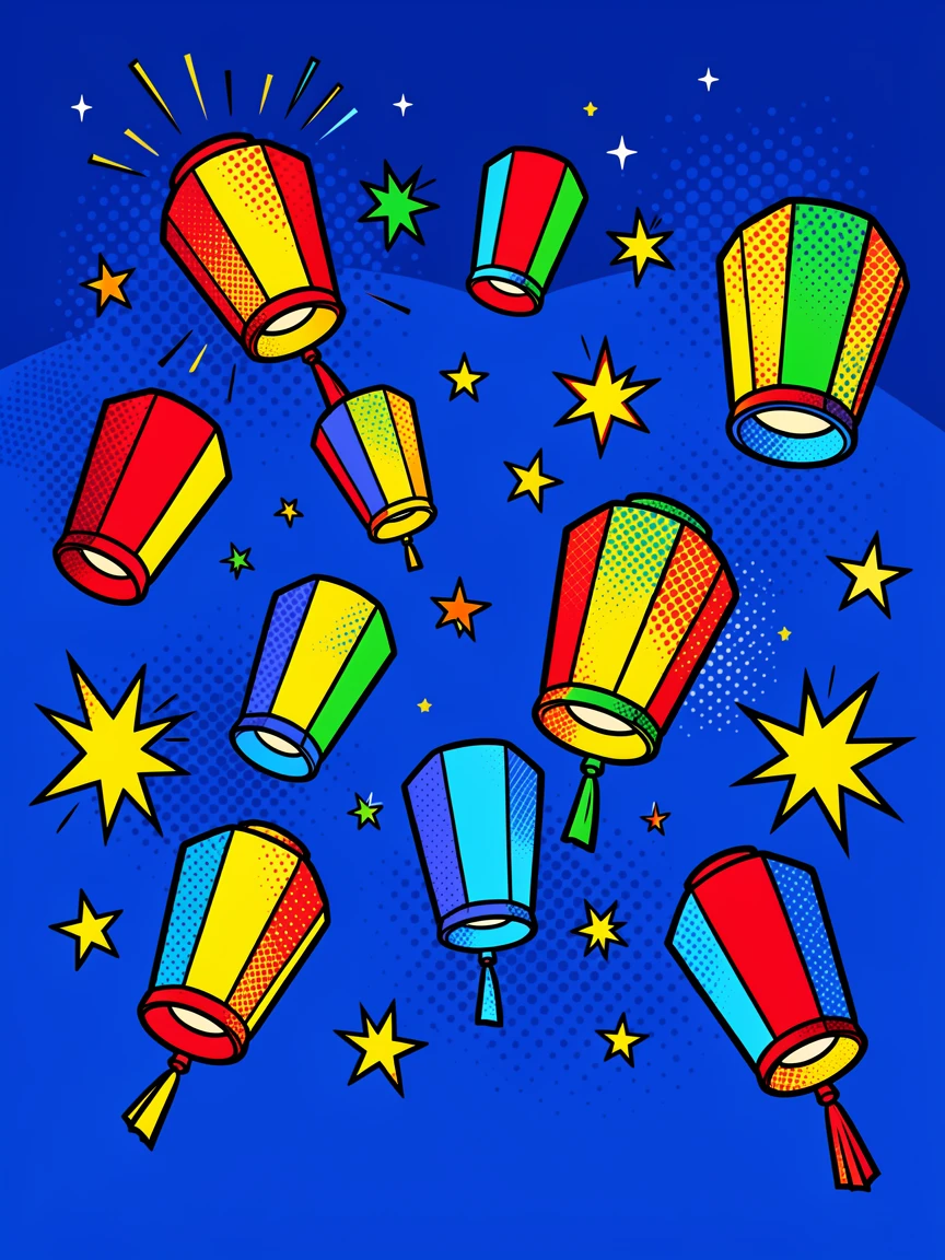 Lanterns released into the night sky during a festival celebration