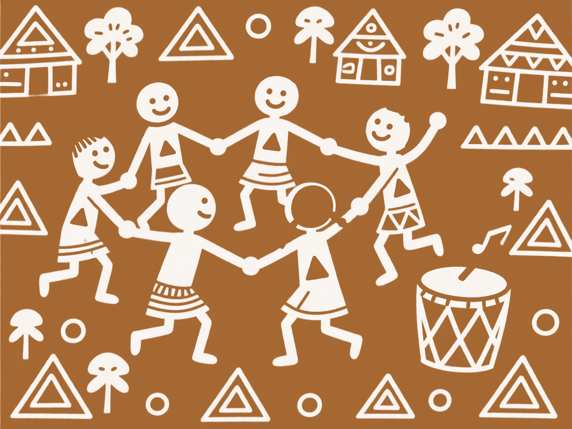 A group of children dancing joyfully during a festival.