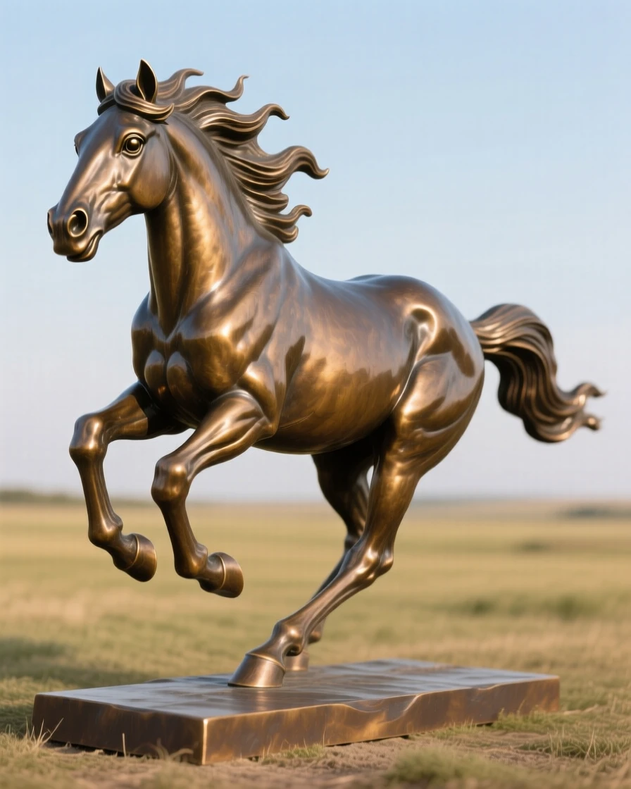 A horse galloping freely across an open plain, with striking, expressive eyes, evoking wonder and majesty