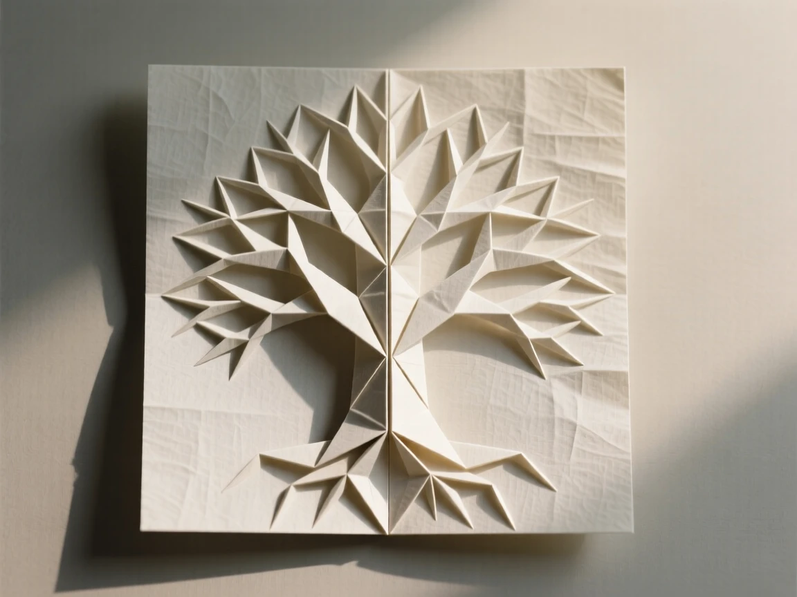 An elegant tree of life design with roots and branches mirrored symmetrically.