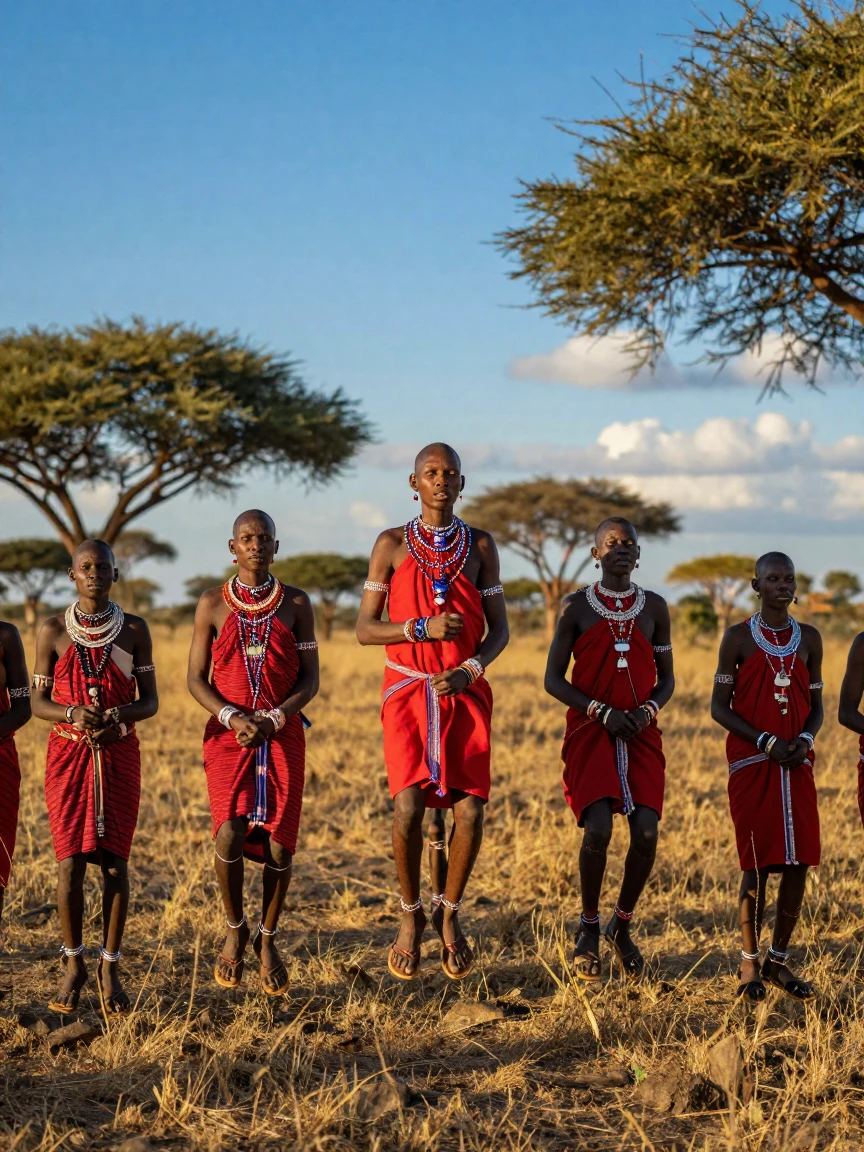 A Maasai jumping dance ceremony on the savanna