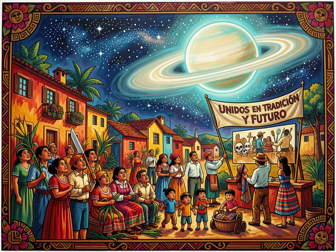 A ringed planet glowing softly among a field of distant stars