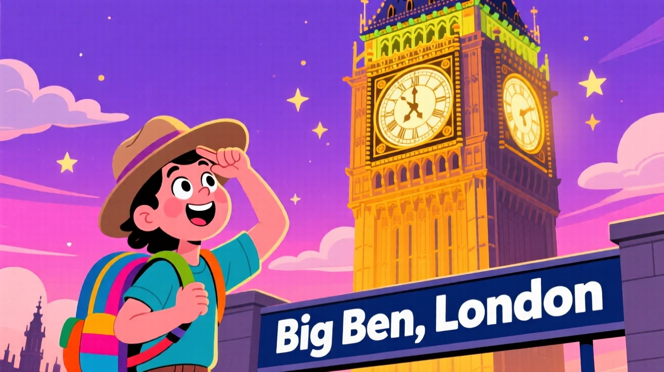 A traveler admiring the illuminated face of Big Ben at dusk.