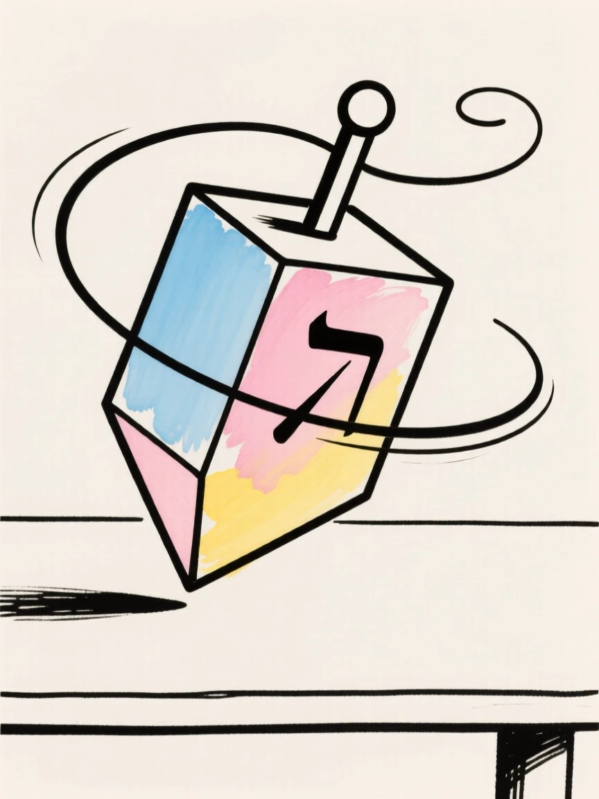 A dreidel spinning on a table