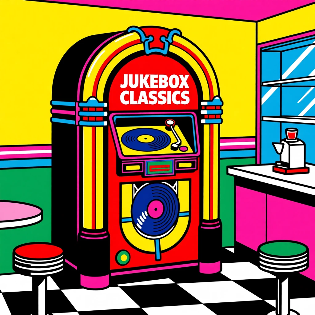 Vintage jukebox playing a record in a soda shop