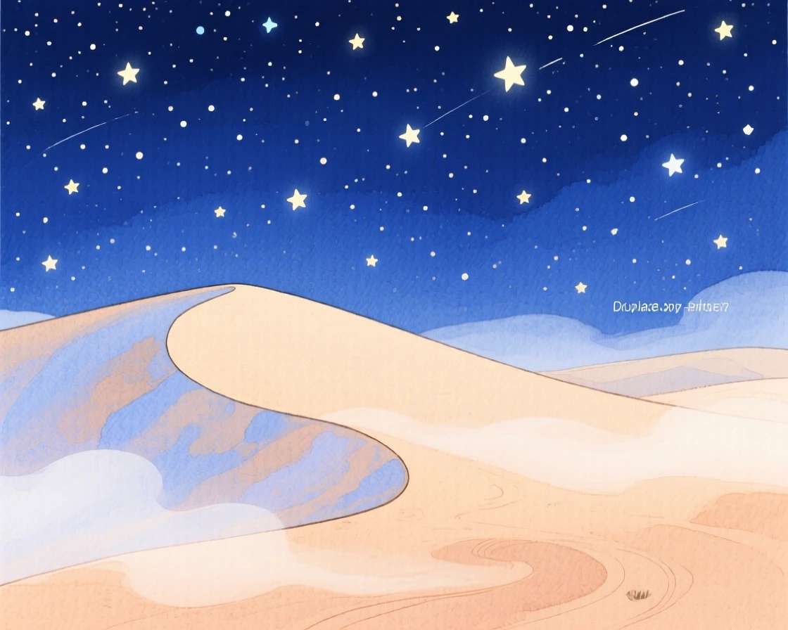A star-filled night sky over a silent desert dune, with gentle mist rolling low across the ground, capturing the breathtaking beauty of untouched nature.