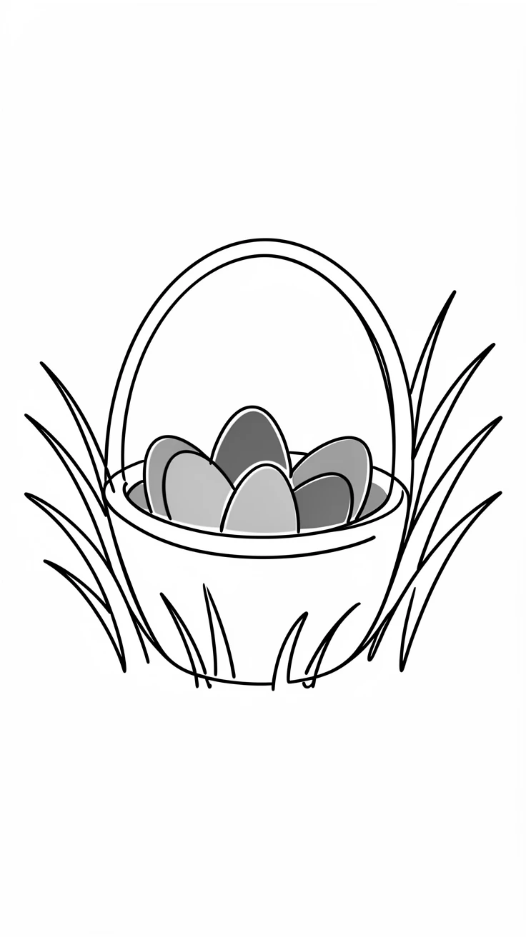 A basket of colorful Easter eggs nestled in spring grass