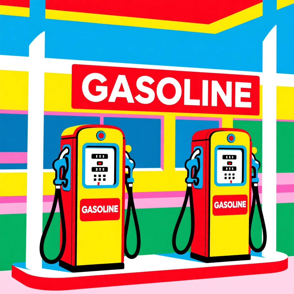 Retro gas station with old-fashioned pumps