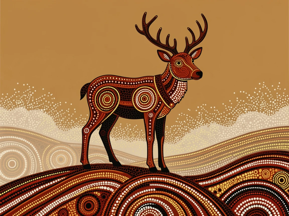 A lone reindeer standing on a misty hillside