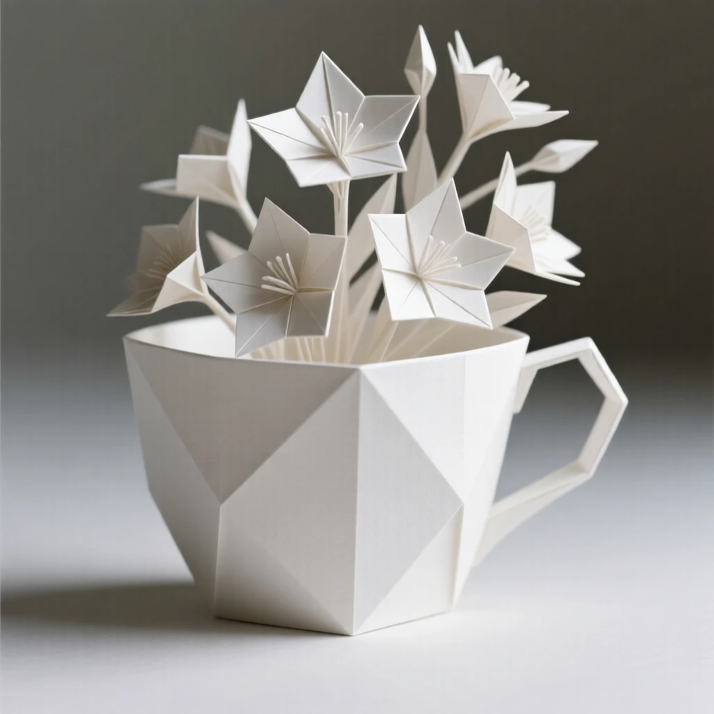 An elegant floral teacup design with blossoms spilling from the rim.