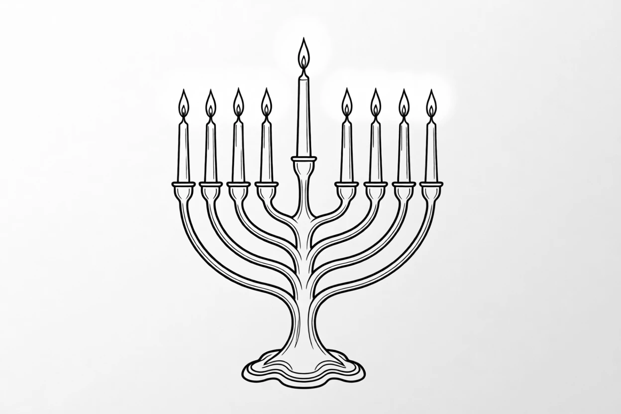 A menorah with candles lit for Hanukkah
