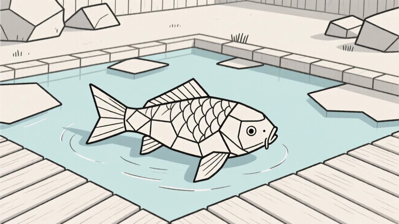 A koi fish swimming in a backyard pond