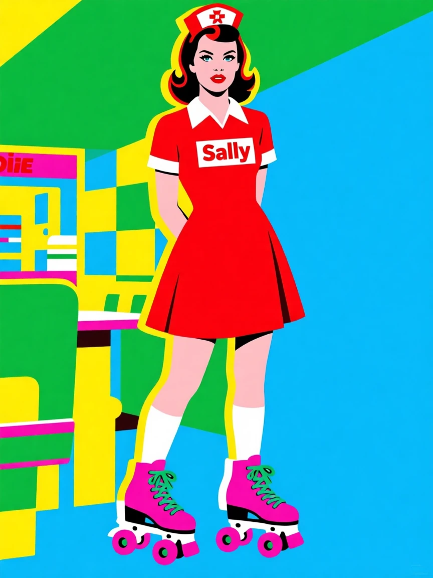 Classic carhop diner with roller skates