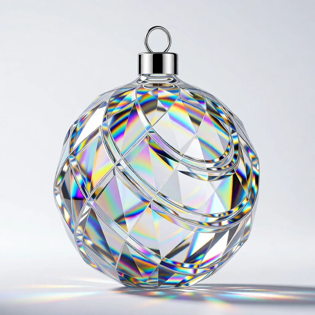An elegant hand-blown glass ornament catching light from a nearby window.