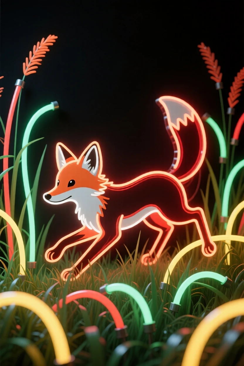 A fox kit pouncing playfully in a meadow of tall grass.