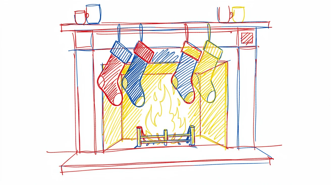 A quiet Christmas Eve scene with stockings hung by a crackling fire