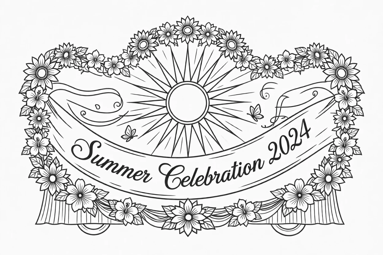 A parade float decorated for a summer celebration