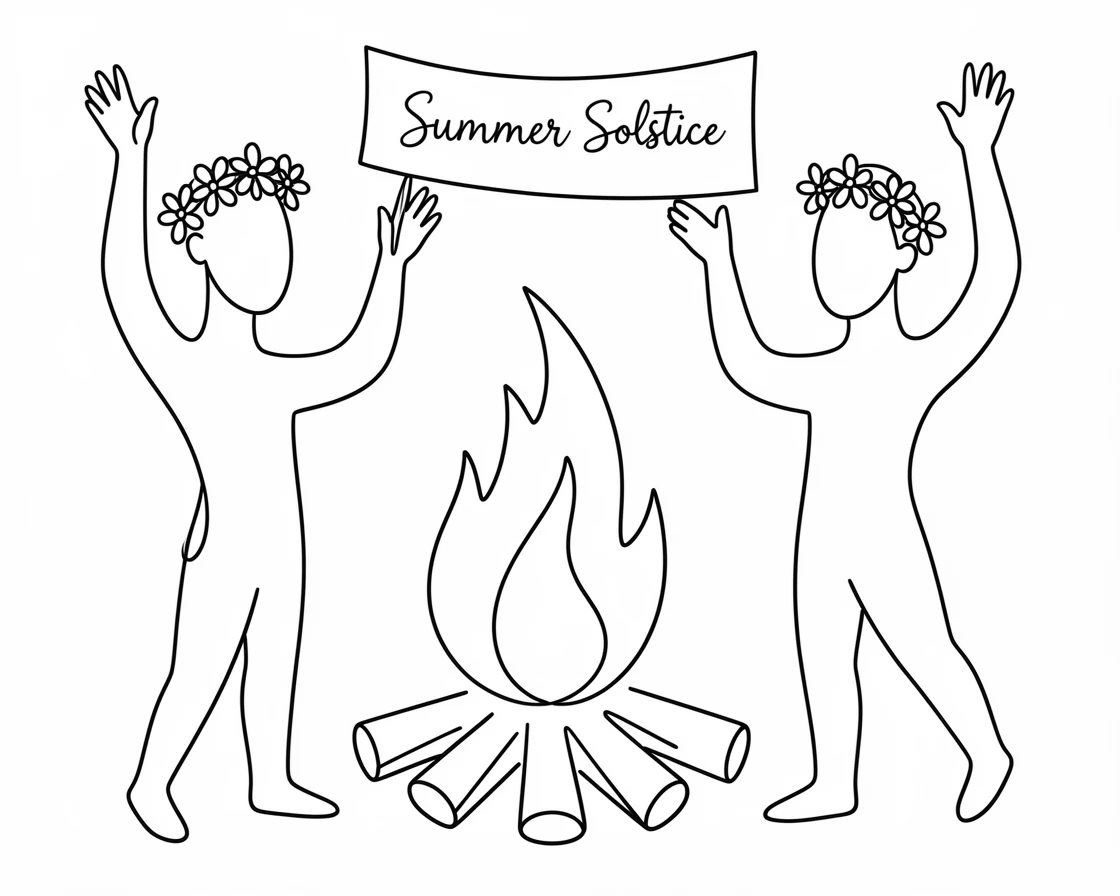 A summer solstice celebration with flower crowns and a bonfire