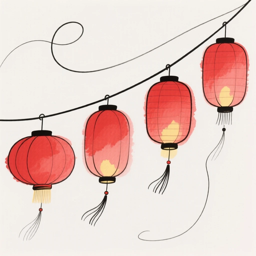 Red lanterns strung for Chinese New Year