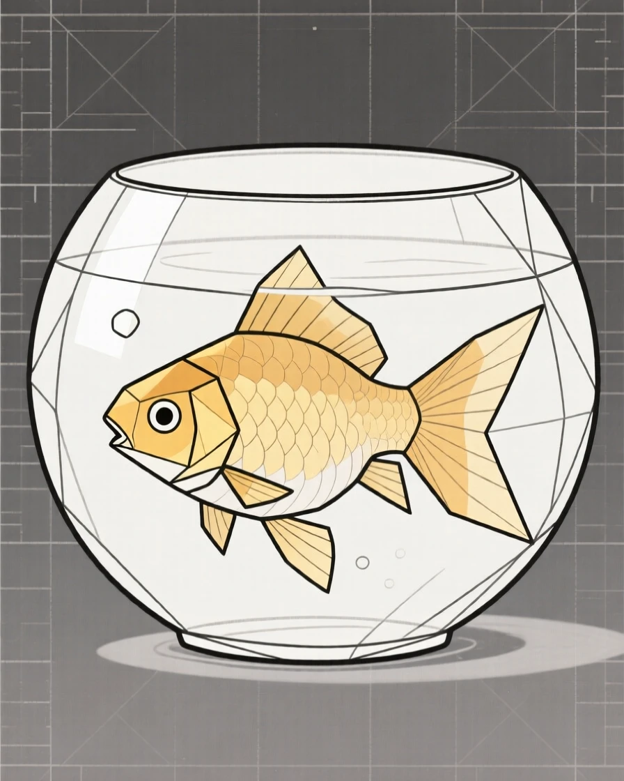 A goldfish swimming in a round glass bowl