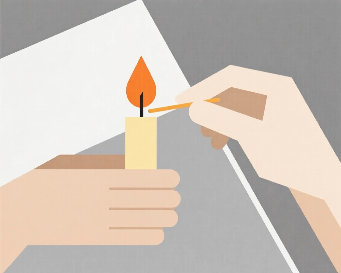 A pair of hands lighting a candle for a celebration