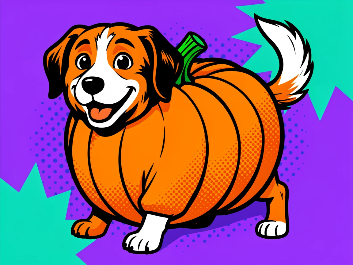 A dog dressed as a pumpkin for Halloween