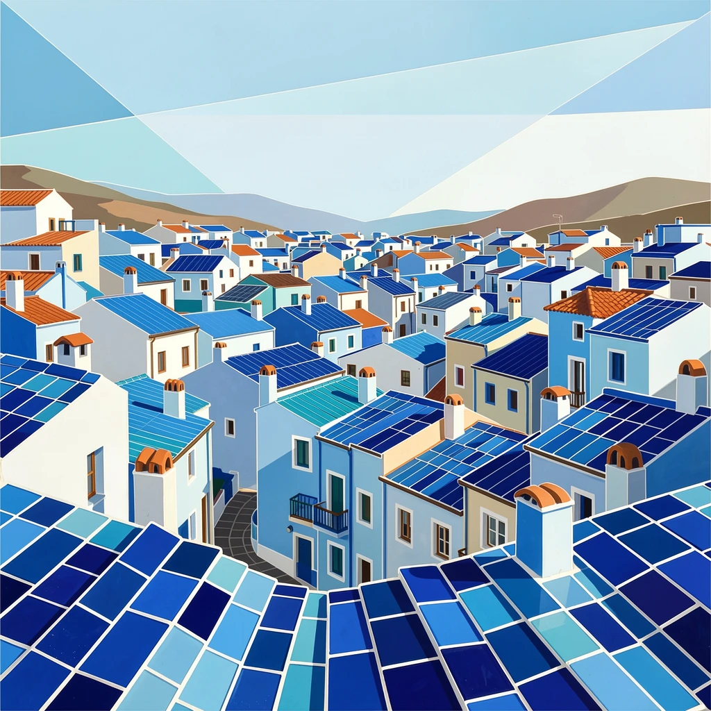 The vibrant rooftops of chefchaouen's blue-painted streets, viewed from a dramatic elevated vantage point.