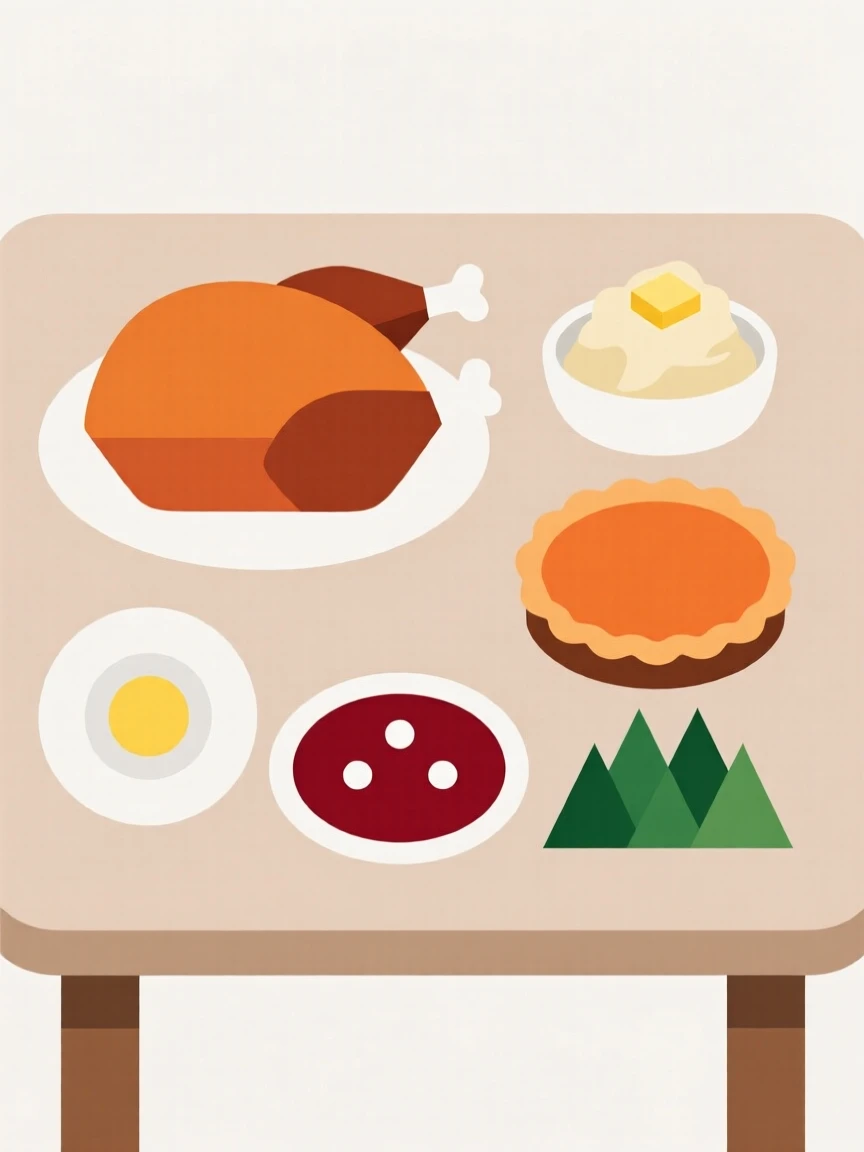 A table of traditional holiday foods