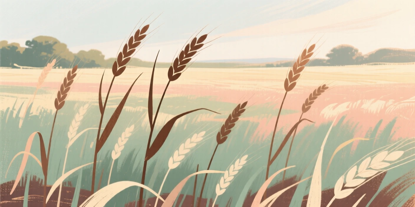 A field of tall wheat swaying golden in the summer wind