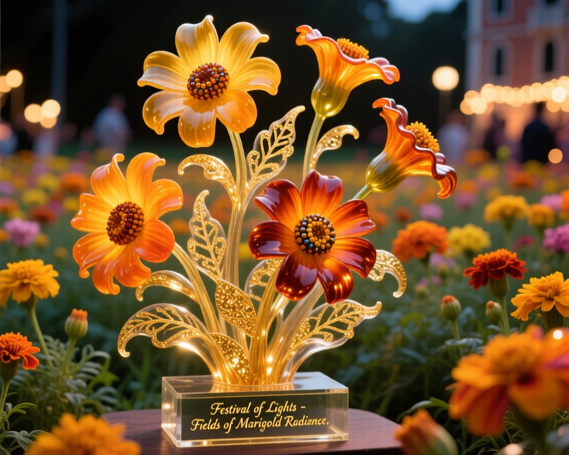 A field of blooming marigolds arranged for a festival of lights celebration, festive and radiant.