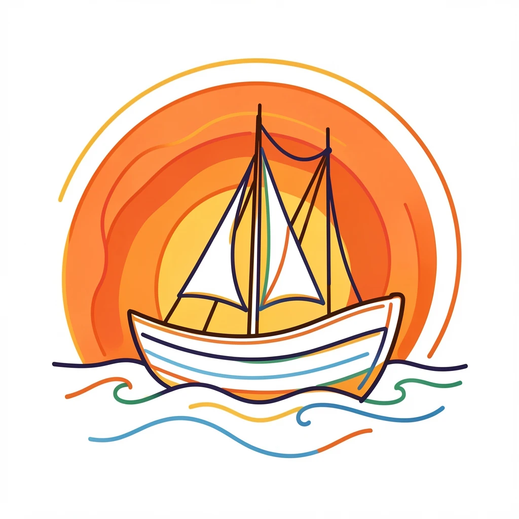 A single fishing boat silhouetted against a fiery orange sunset.