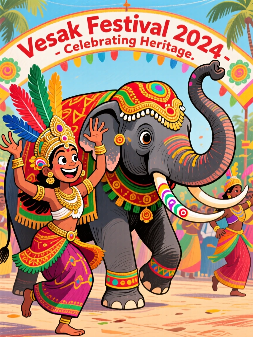 Traditional Sri Lankan dancers with decorated elephants in a festival procession.