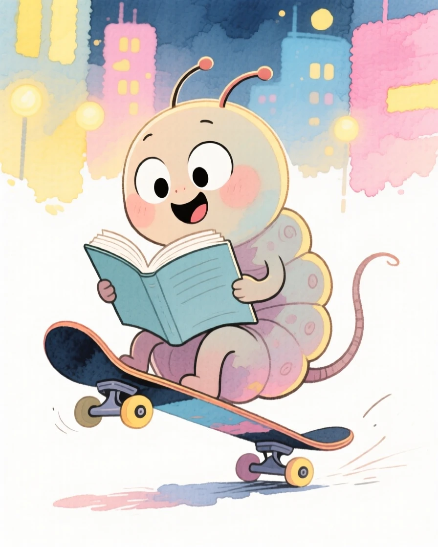 A bookworm curled up reading landing a trick under city lights