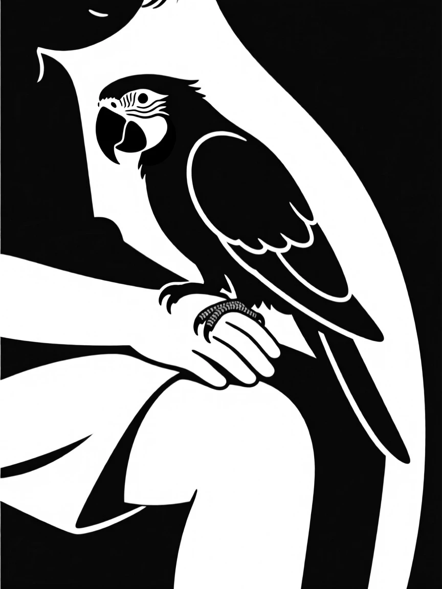 A parrot perched on a hand resting its head on a child's lap.